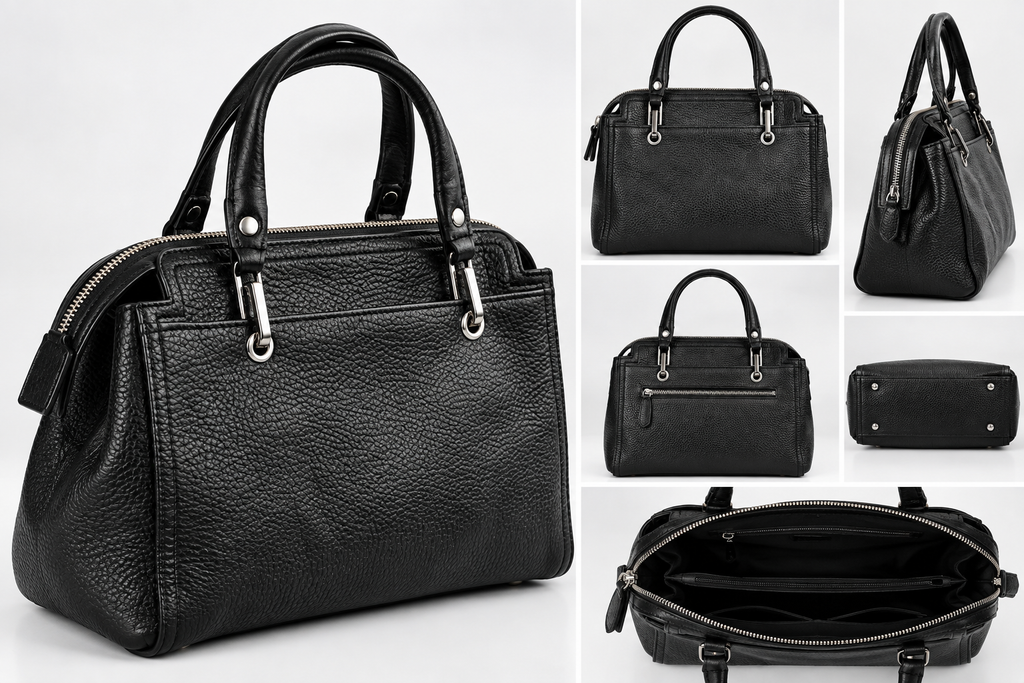 Sac à Main Noir Grainé – Double Poignée & Finitions Argentées