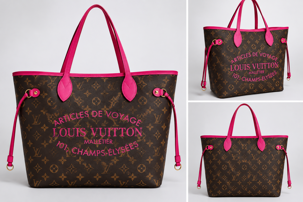Sac Cabas Monogramme Marron & Rose – Grand Format