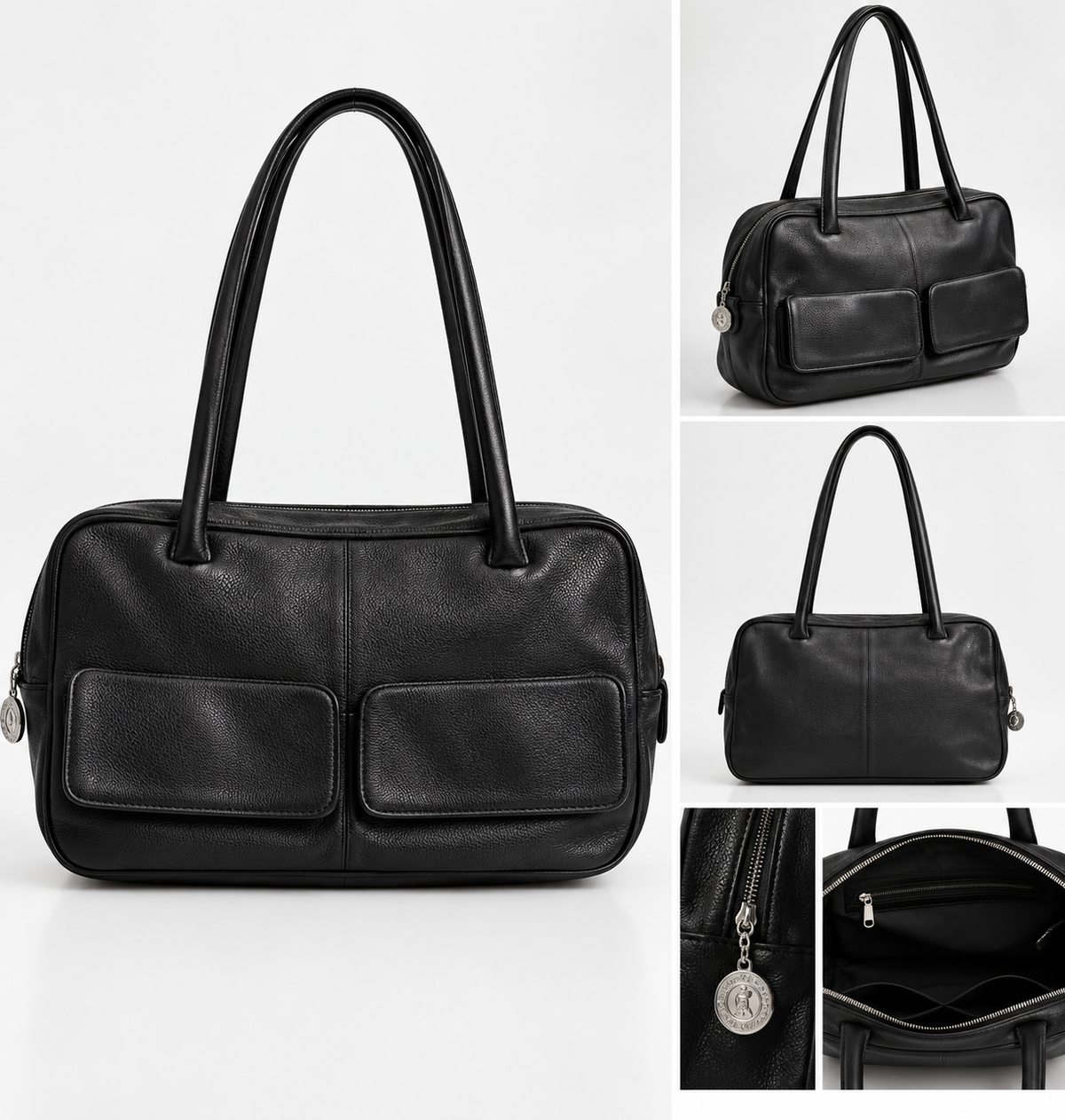 Sac Cabas Noir – Double Poche Avant & Grandes Anses