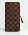 Portefeuille Long Motif Damier Marron – Format Zippé