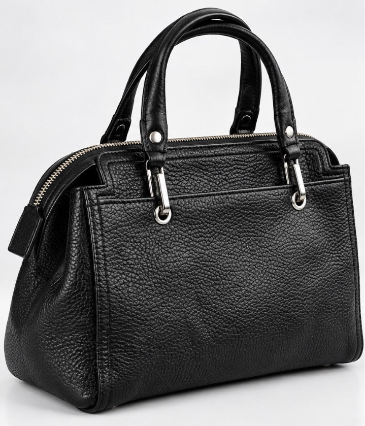 Sac à Main Noir Grainé – Double Poignée & Finitions Argentées