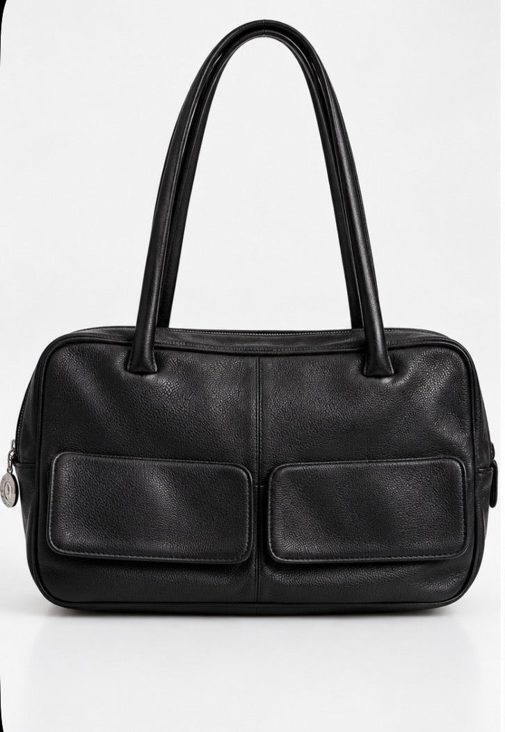 Sac Cabas Noir – Double Poche Avant & Grandes Anses
